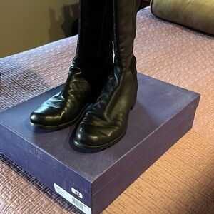 Stuart Weitzman Sleek Black Heeled Boots with Glossy Finish